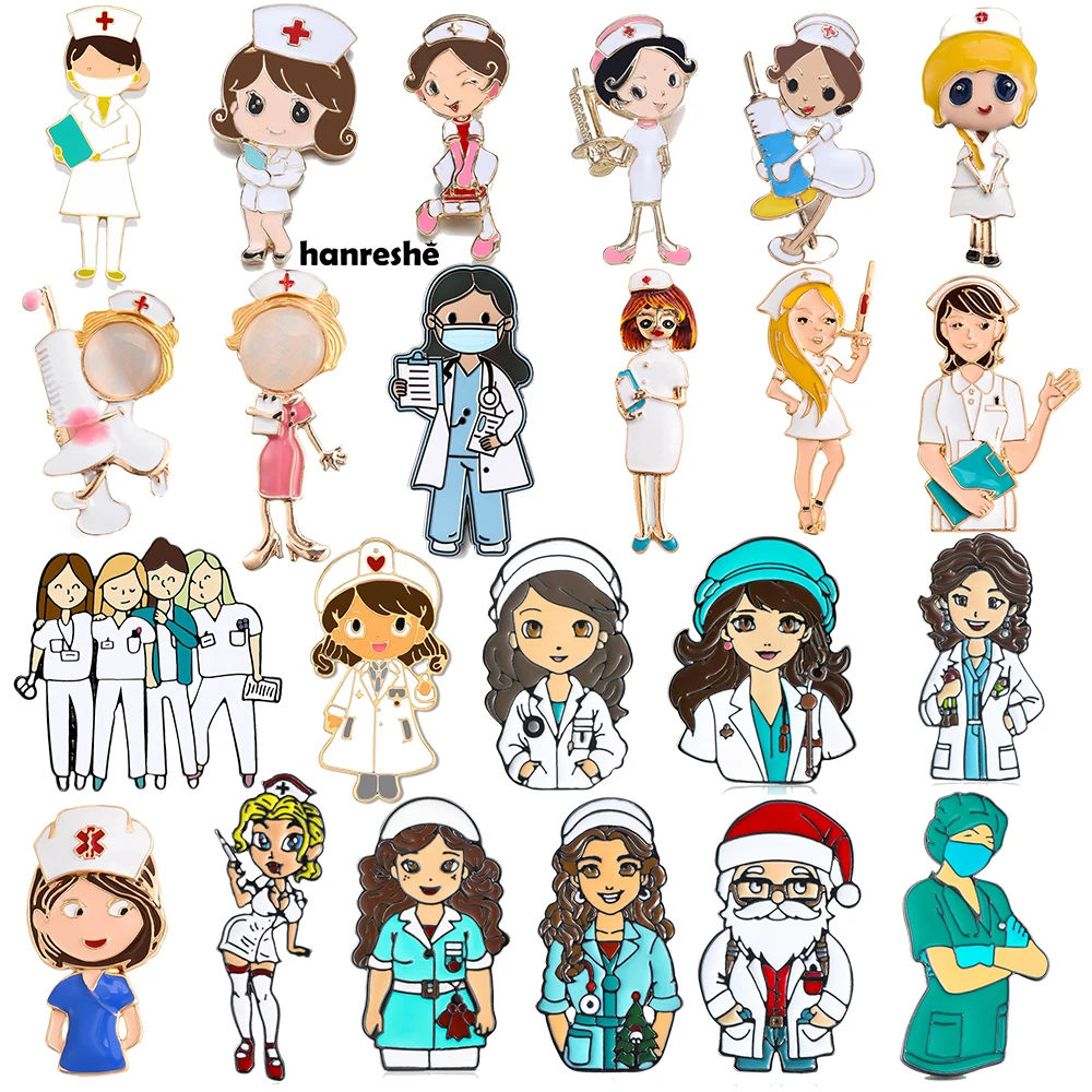 Hanreshe Lovely Cartoon Nurse Enamel Pins Many Medical Women Doctor Lapel Badge Brooches for Woman Girls Medicine Staff Gifts