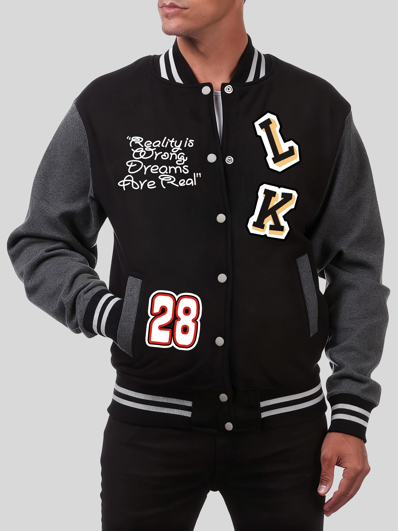 

Number 28 And Letter L K Printing Baseball Uniform Men Fleece Oversized Streetwear Autumn Clothing All-Match Casual Male Jackets