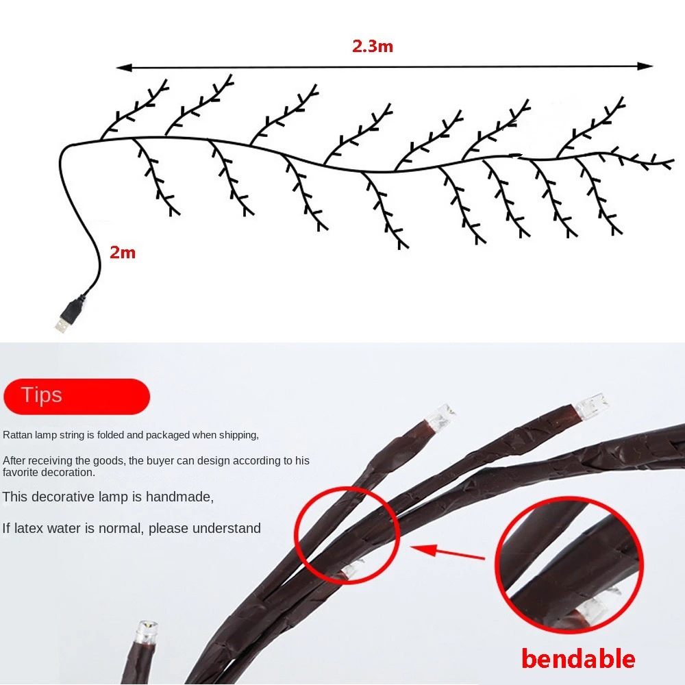 Nuovo LED Branch Light Rattan applique da parete luce da parete per interni soggiorno camera da letto divano sfondo lampada da parete lampada da