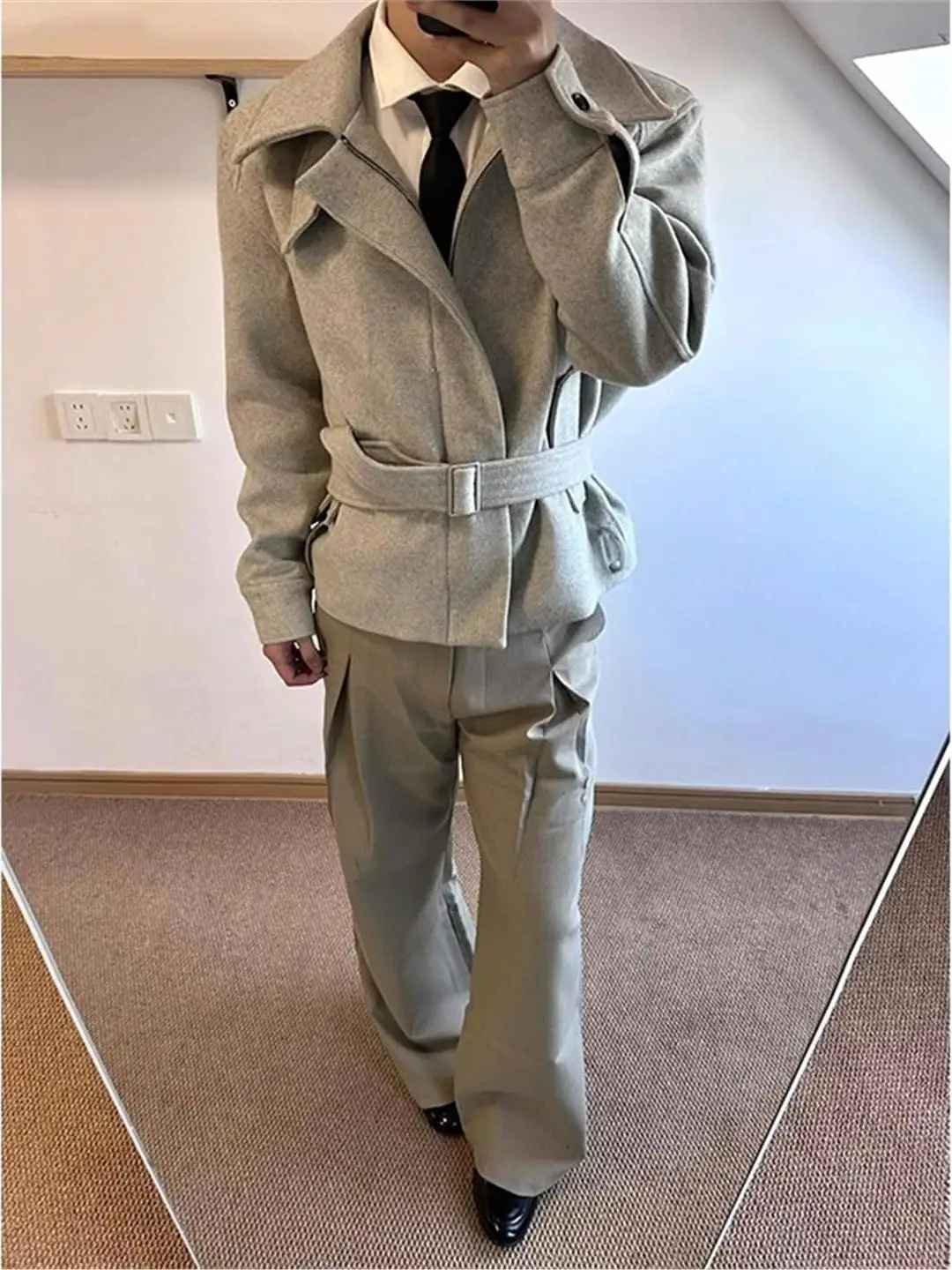 

Американский шерстяной жакет свободного кроя с поясом для мужчин и женщин, модная осенне-зимняя верхняя одежда