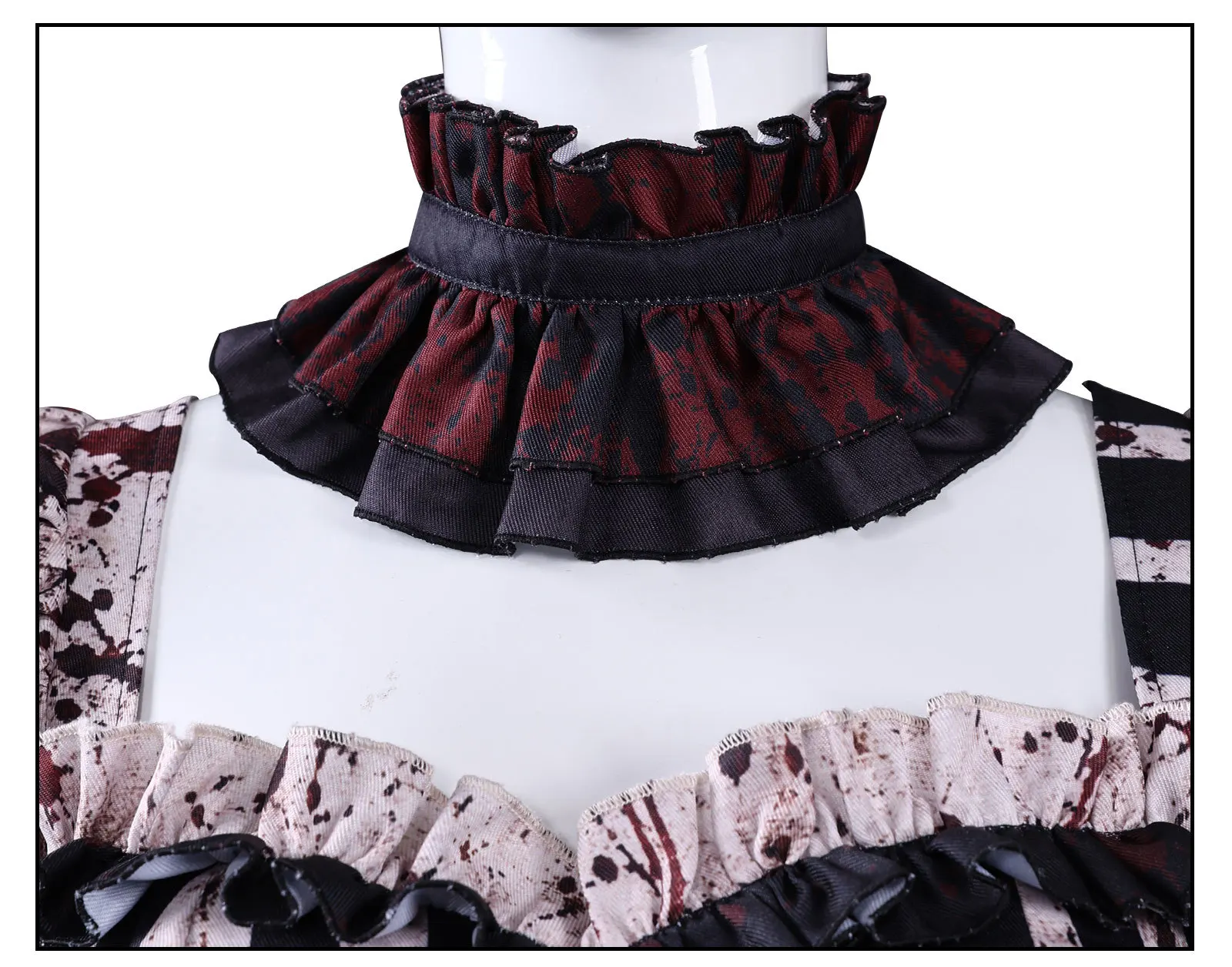 Blutiger Horror-Clown Cosplay-Kostüm für Frauen, Gothic Horror Zirkus Cosplay-Kleid, Gruseliger Gestreifter Blut-Party-Jumpsuit für Halloween – Detail 21