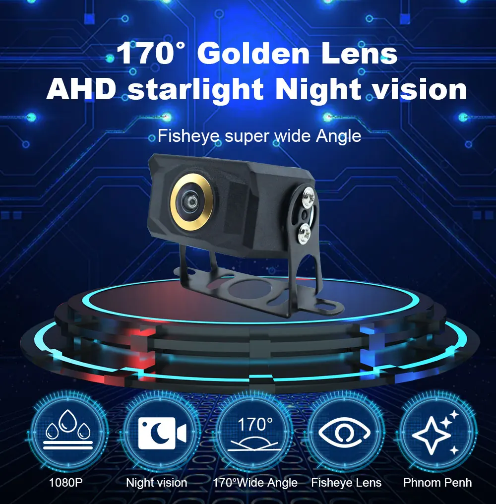 IR Night Vision AHD 1920*1080P 170° Golden Lens Wide Angle Car Rear View Camera For Bus Truck Trailer Pickups Car Monitor