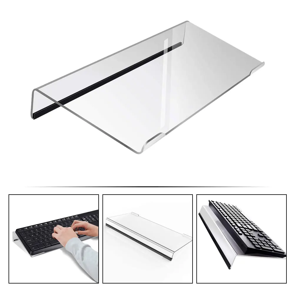 Acrylic Keyboard Stand Transparent Anti-Slip Holder with Black Strip for Desk Workspace Organization Computer Accessory