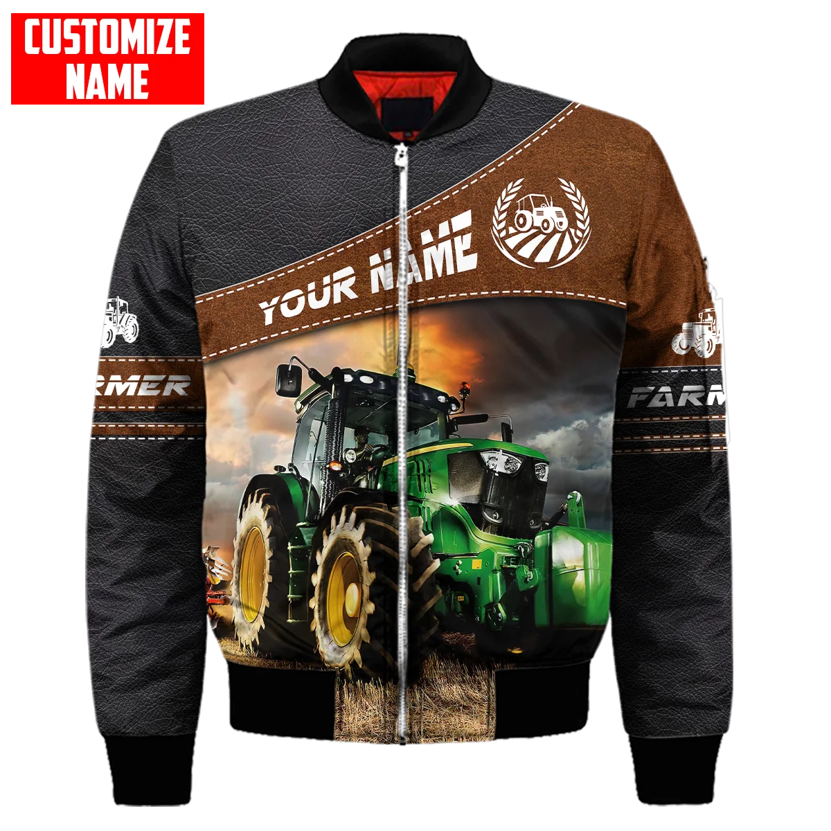 

Winter Fashion Mens Bomber Jacket Personalized name Farmer Tractor 3D Printed Warm Thick zipper Jacket Unisex Casual coat FY07