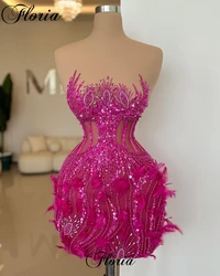 Short Mermaid Fuchsia Cocktail Dresses For Women 2023 Sleeveless Beaded Prom Dresses Vestidos De Cóctel Pageant Gowns Custom