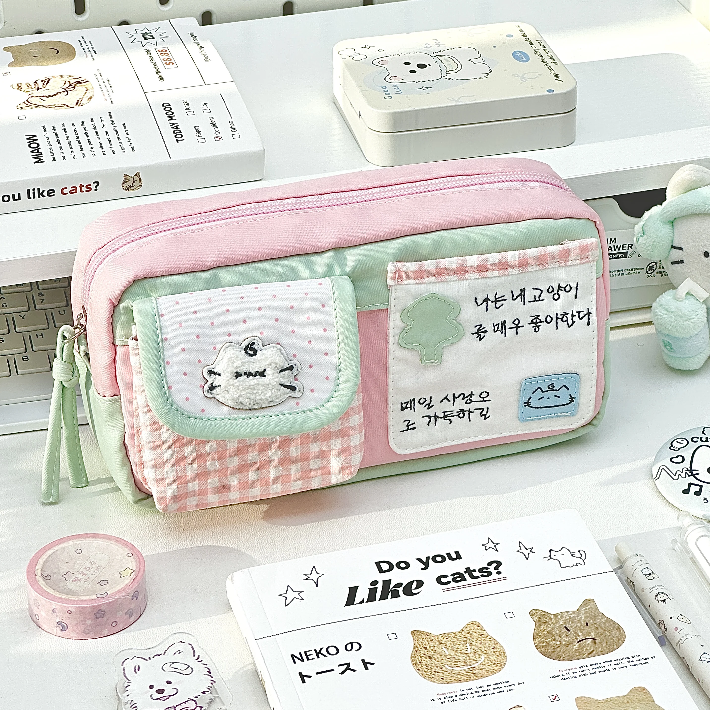 

1 шт., милый модный пенал с мультяшным котом, студенческий пенал для канцелярских принадлежностей, большой вместительный настольный органайзер, сумка для карандашей, подарок для детей