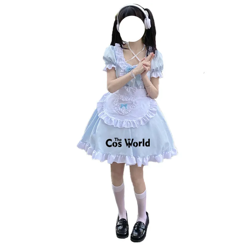 Japanese Sweet Lolita Alice Sky Blue Apron Maid Dress Uniform Housekeeper Maidservant Restaurant Outfits Anime Cosplay Costumes