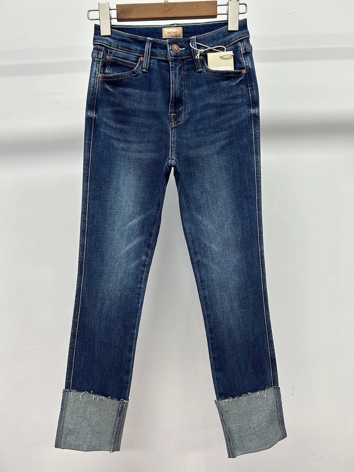 2024ss High Waist Dark Blue Slim Fit Straight Fisherman Skinny Jeans Female Denim