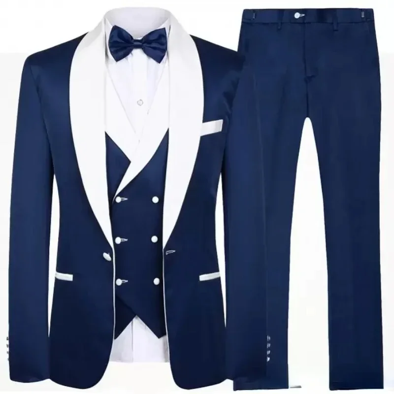 Costumes de mariage bleu marine pour hommes, revers Patricia, veste, pantalon, émail