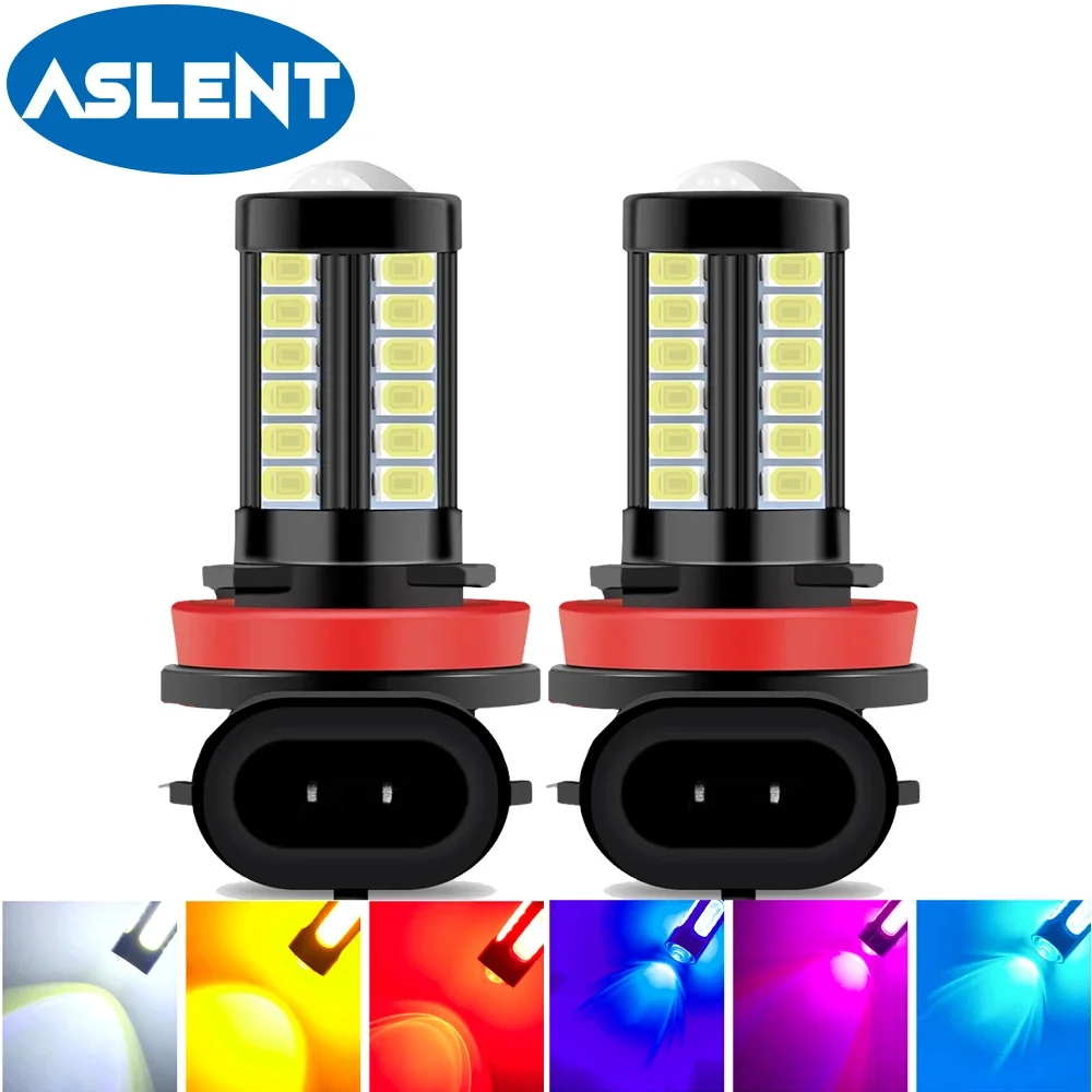 ASLENT 2pcs H11 H8 LED Car Fog Light Bulbs H9 H16 JP/EU 9005 9006 1500Lm 6000K White Orange Yellow 8000K Blue Auto Fog lamp 12V