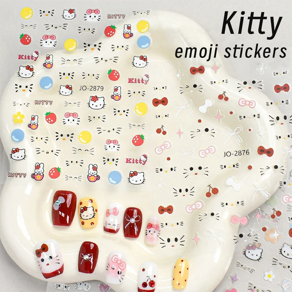 1pcs Christmas Kawaii Cartoon Cute Hello Kitty Nail Art Sticker Muilt-Expression KT Cat Nail Decal Self-Adhesive Cute Cat Slider