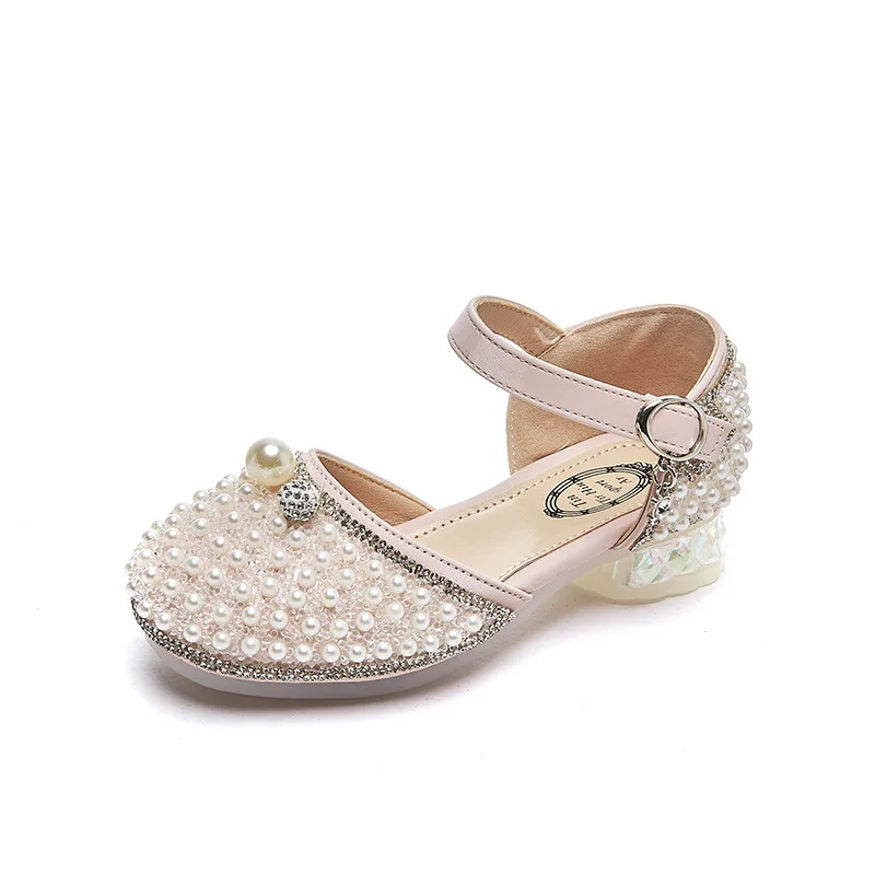 Fashion Girls Princess Shoes 2023 Summer Non-slip Children's Sandal Rhinestone Pearl Kids Dance Party Student Performance Shoes