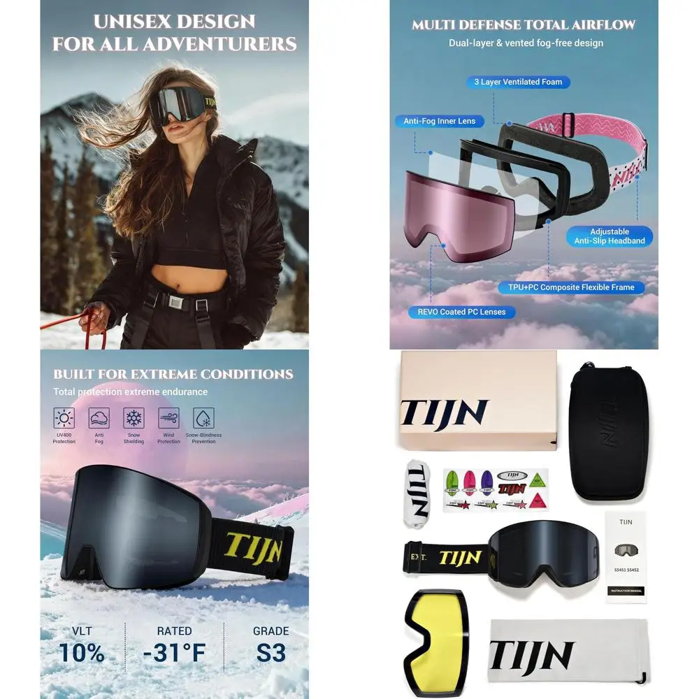 

Anti-Fog UV400 Over-the-Glasses Ski Snowboard Goggles with 2 Interchangeable Lenses for Men and Women, Ouroboros Pattern