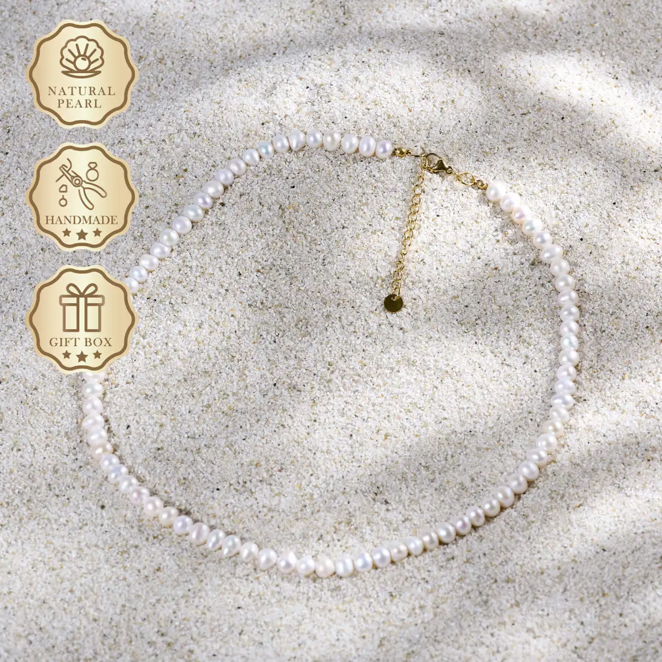 

MYSOYA White Freshwater Pearl Necklace 5–6mm with Gold Extender Chain, Gift Box, Ideal Birthday & Anniversary Gift