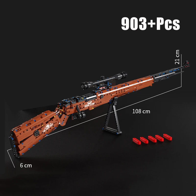 Military WW2 98K AWM Sniper Rifle Model Building Blocks MOC Technical Game Gun PUBG Army Weapons Bricks Can Shoot Bullet Kid Toy