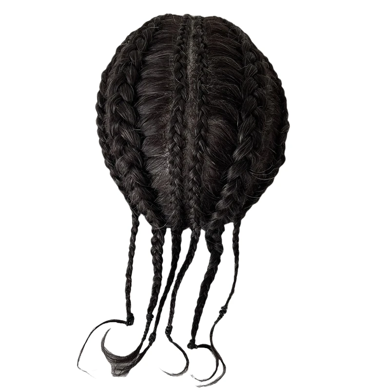 Malaysian Virgin Human Hair Replacement #1b10 Grey Cornrow Braids 8x10 V Loop PU Toupee for Black Man.