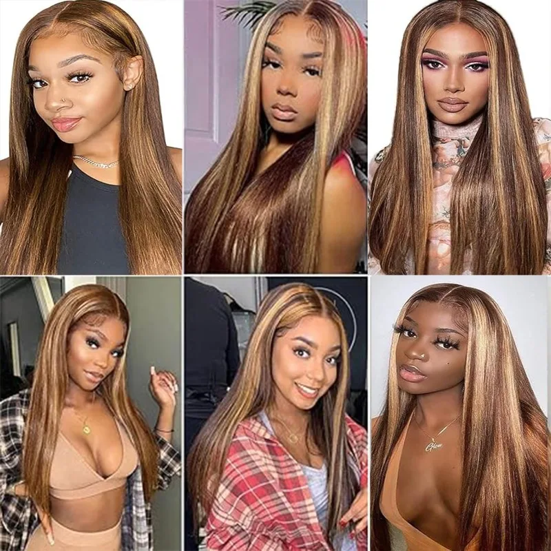 Cabelo humano premium 4x4 fechamento de renda destaca cor marrom chocolate para loiro caramelo cabelo remy com linha fina natural parte livre