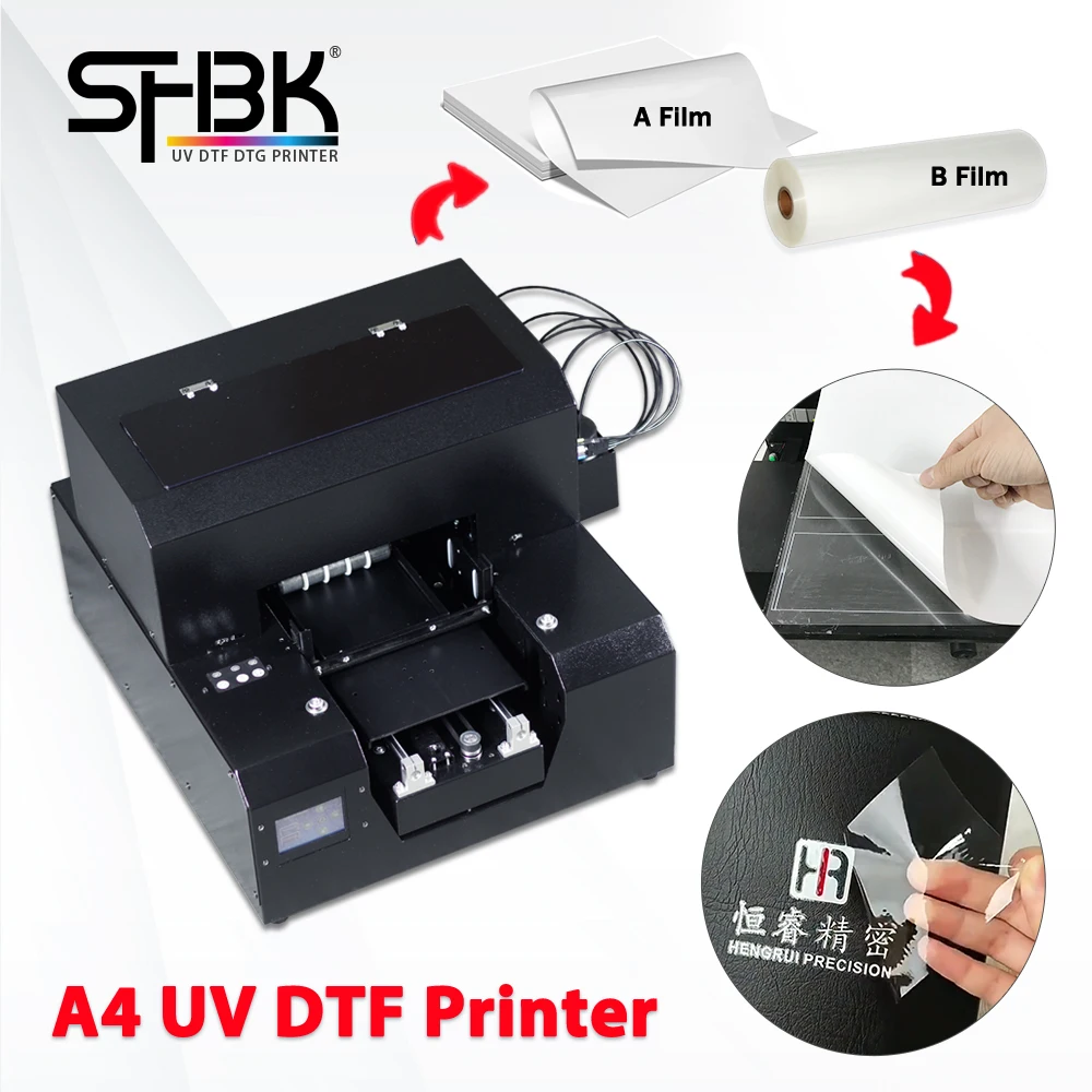 UV DTF AB FILM printer for printing logos and sticking them onto irregular surfaces of glass bottles and acrylic packaging boxes
