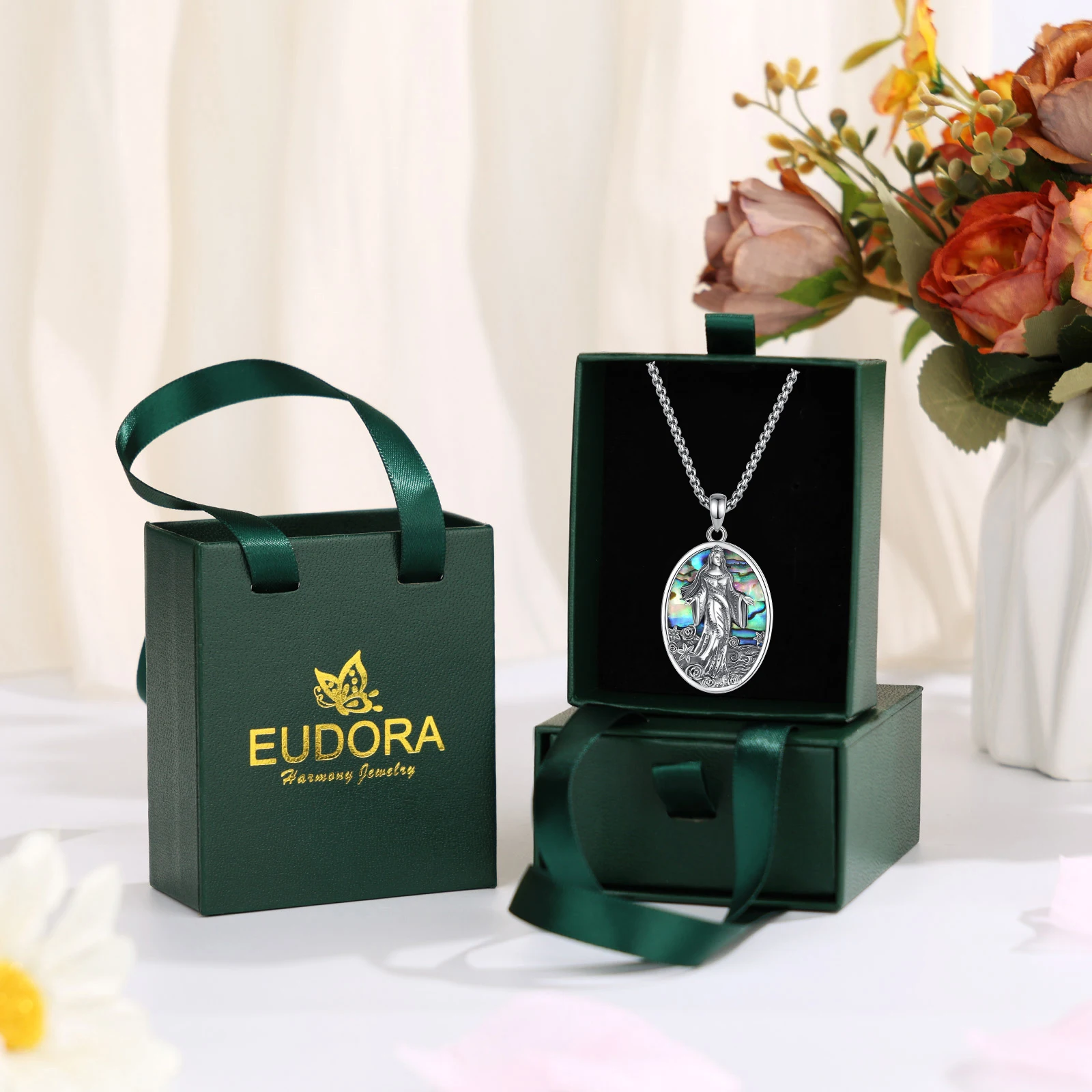 Eudora Original 925 Sterling Silver Sea Goddess Yemaya Necklace Natural Abalone Shell Lemanja Amulet Pendant Fine Jewelry Gift