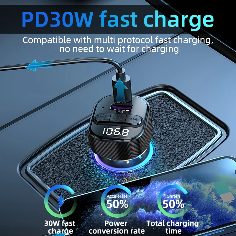 Mini Car Charger USB Fast Charger Type-C Multifunction Car Charger