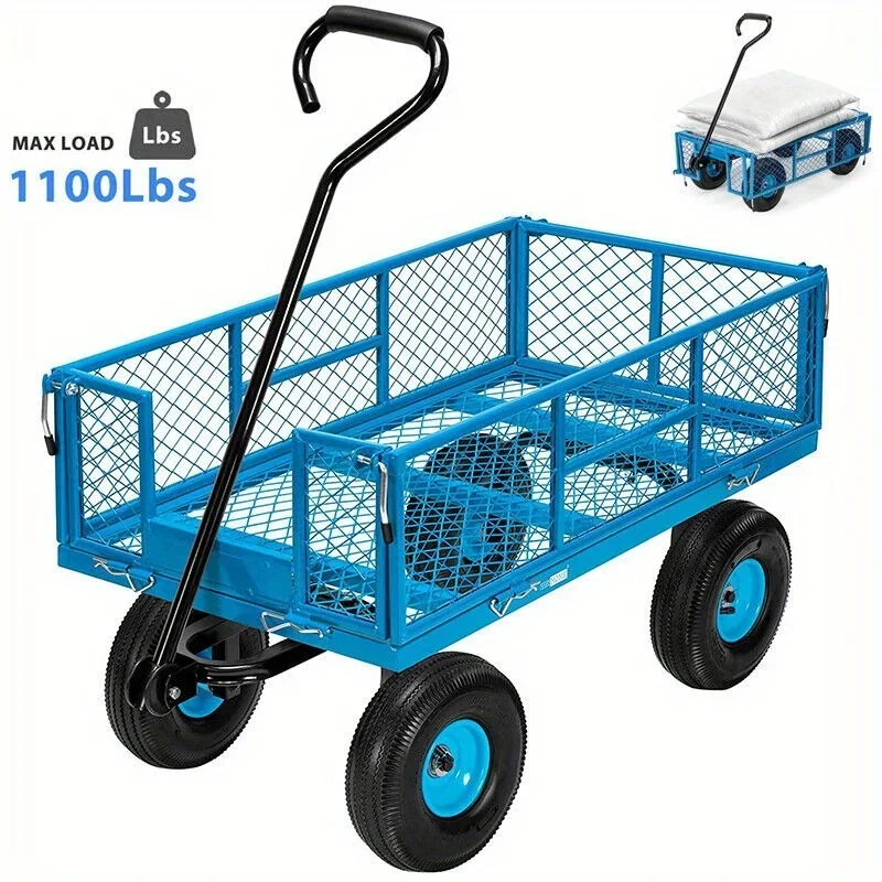 1100lb Steel Garden Utility Wagon Cart Heavy Duty Wheelbarrow Yard Lawn Trolley