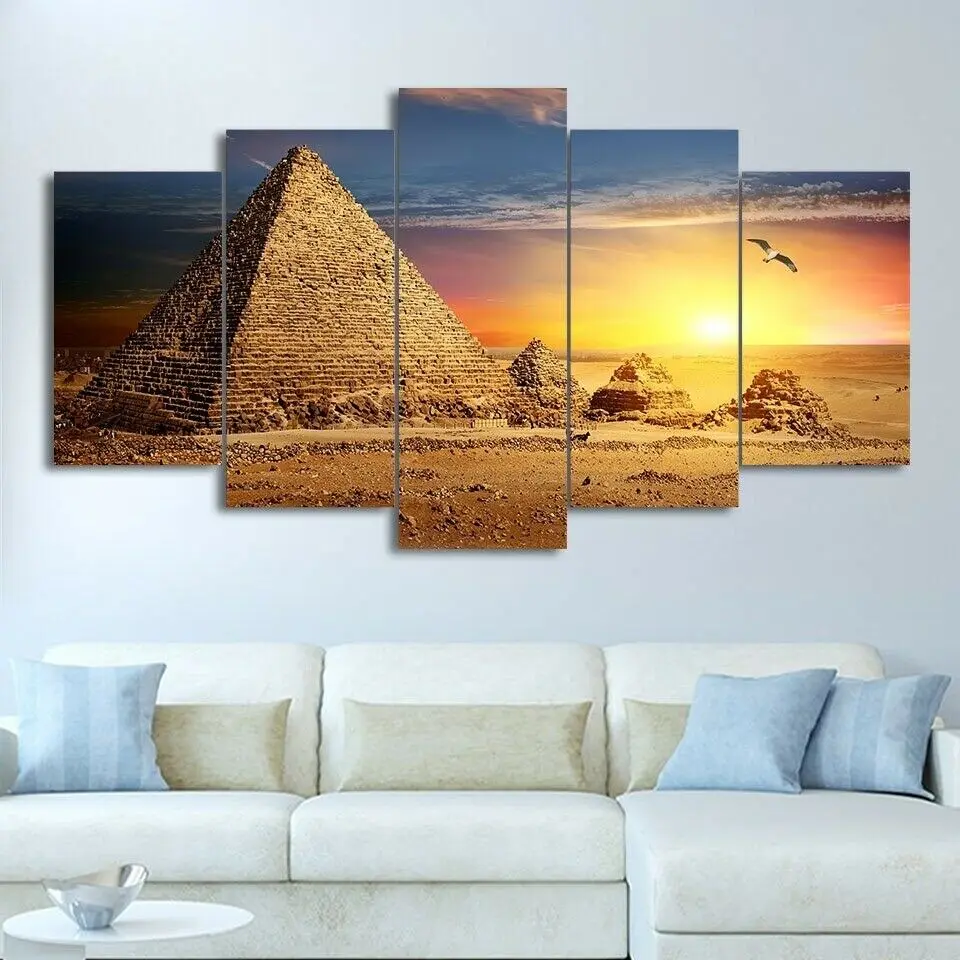 

5 Piece Egyptian Pyramid Landscape Modern Wall Art Mural Canvas Print Posters for Living Room Home Decor Paintings Decorations