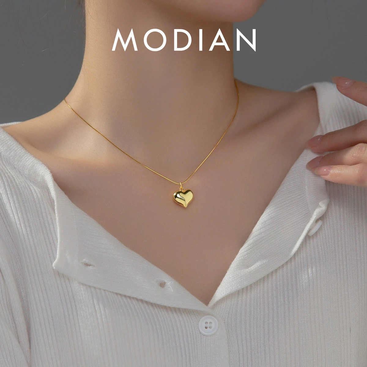 MODIAN Classic 925 Sterling Silver Romantyczne naszyjniki z łańcuszkiem w kształcie serca dla kobiet Drobna biżuteria Prezenty walentynkowe