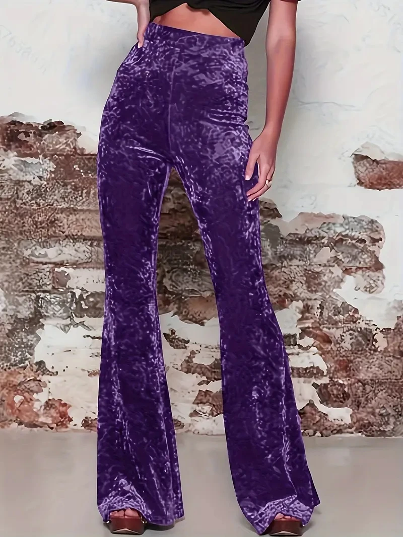 Chic High Waist Velvet Flare Pants - Luxurious Boho Style for Year-Round Elegance - Womens All-Season Fashion