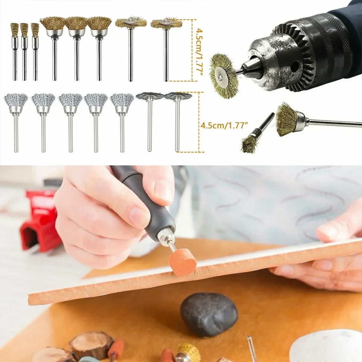 Rotary Tool Acessórios Kit com Haste, Moagem Kit Rotary com Moagem Cabeça, Lã Roda, Disco de corte, Cobre Chuck, Novo, 217pcs, 1/8"