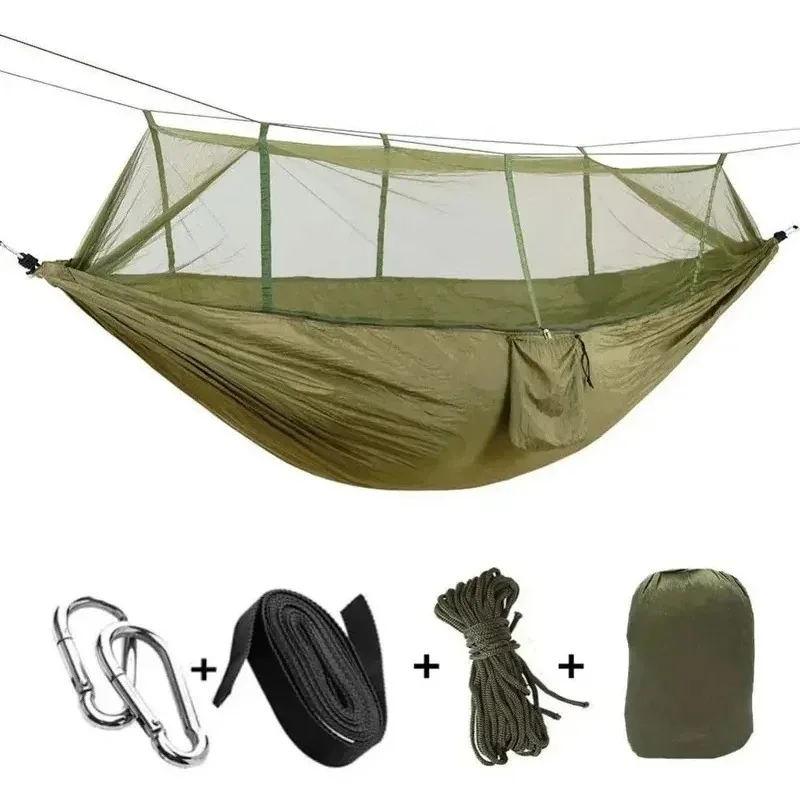 210T Ripstop Nylon Camping Hammock with Mosquito Net No-See-Um Mesh Outdoor Portable Hanging Bed Bug Protection image 4