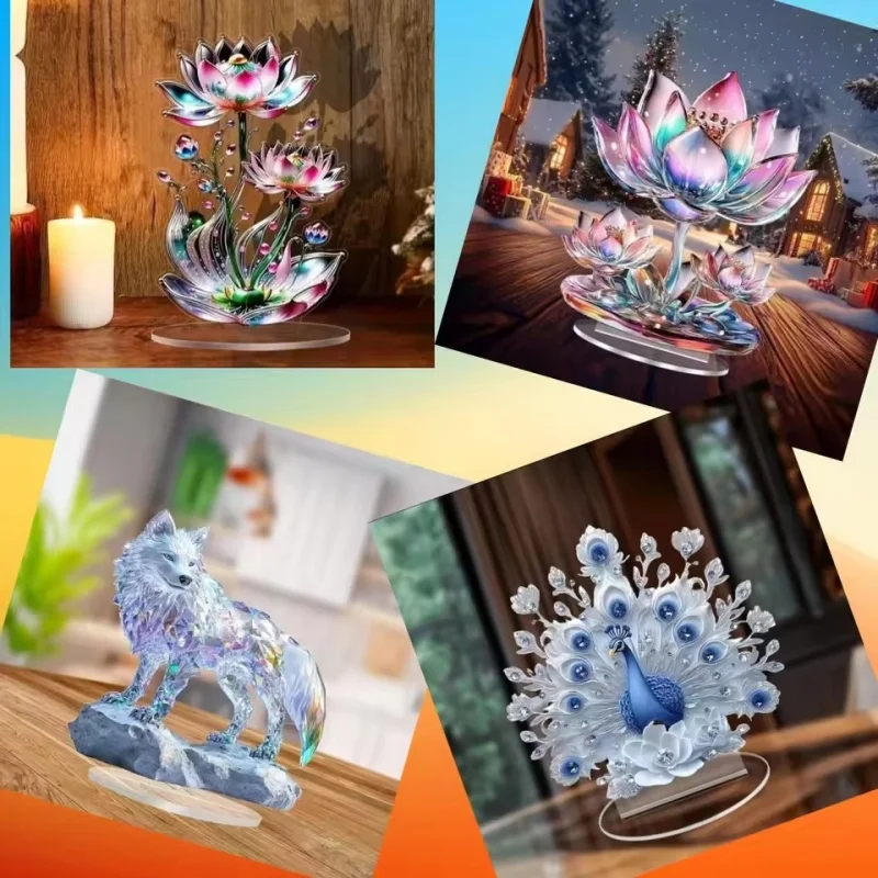 

New 2D Acrylic Peacock Screen - Flat White Desktop Decor, Cool Animal Series Ornament for Living Room & Study