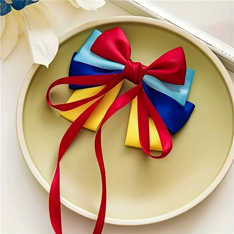 1 Stück lebendige 3-lagige Satin-Haarschleifen mit Farben für Mädchen und Frauen, Krokodilklemme, Haarschmuck, Mode, Party, Alltag, Kopfbedeckung, Geschenk – Detail 1