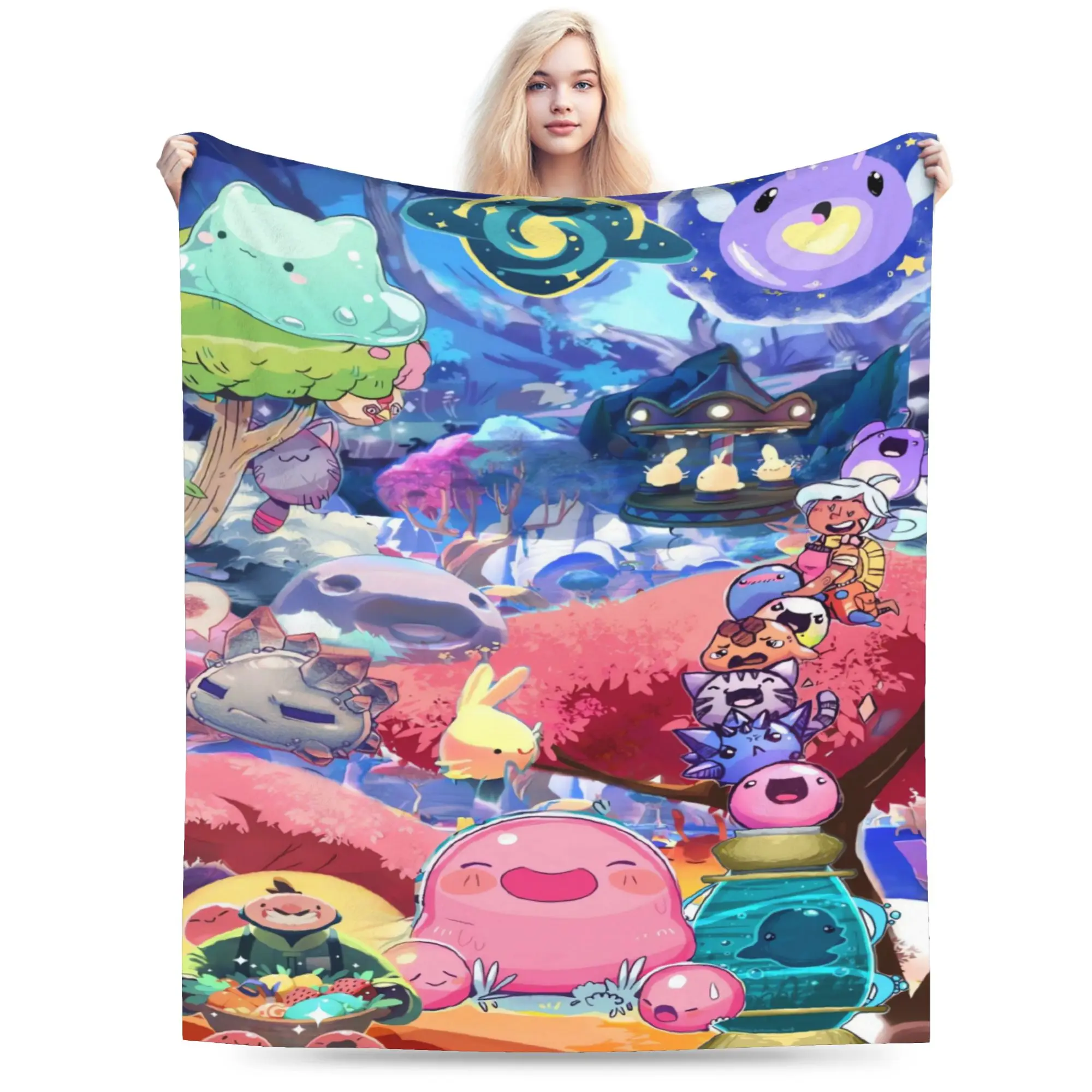 Soft Blanket Kids Adult Picnic Pastel Blue Slime Rancher Throw Blanket  Flannel Bedspread For Bedroom Aesthetic Sofa Bed Cover