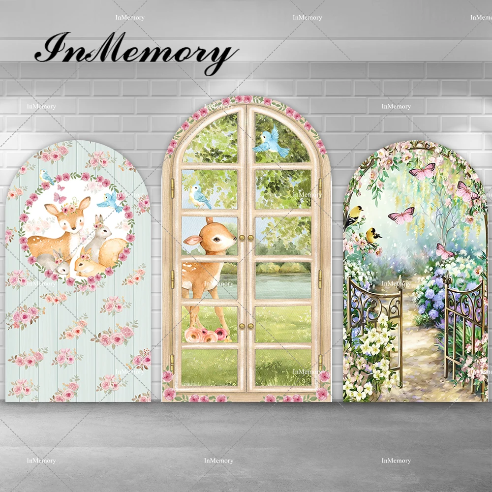 Fairy Spring Garden Floral Butterfly Arch Backdrop For Girls Birthday Party Decor Deer Bambi Chiara Wall Backgrounds Doubleside