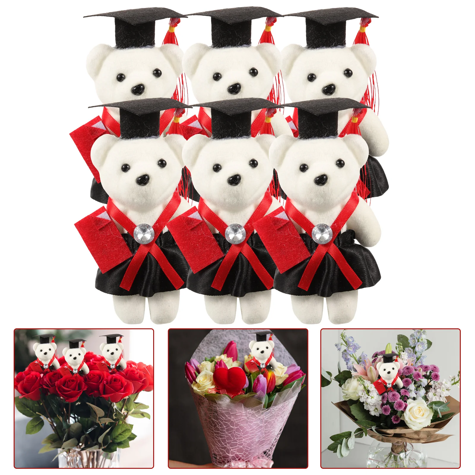 

6 Pcs Graduation Season Dr Bear DIY Bouquet Accessory in Cap Baby Ornament Non-woven Fabric