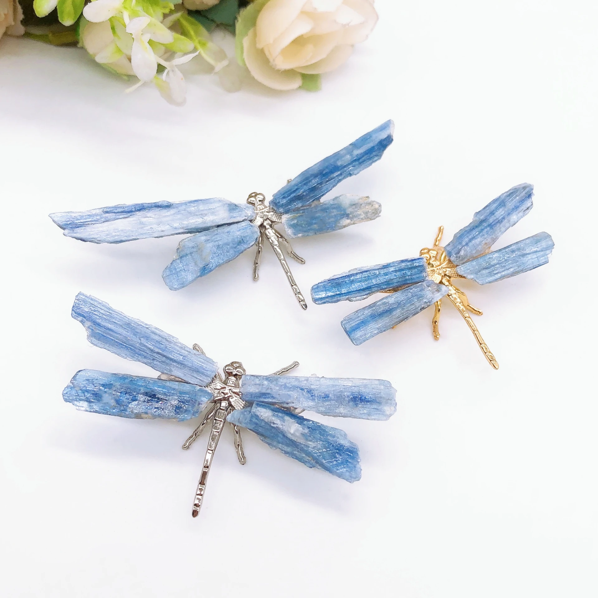 1PC Natural Blue Kyanite Dragonfly Figurine Crystal Stone spar crafts  Chakra Butterfly Reiki Healing Home Decoration Gift