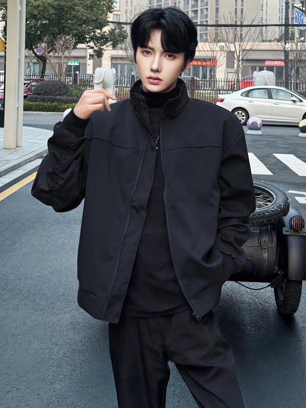 

Thiened Cotton Men's ort Casual Jaet Korean Sle Pilot Coat Bla American Workwear Winter Warm Polyester Fiber