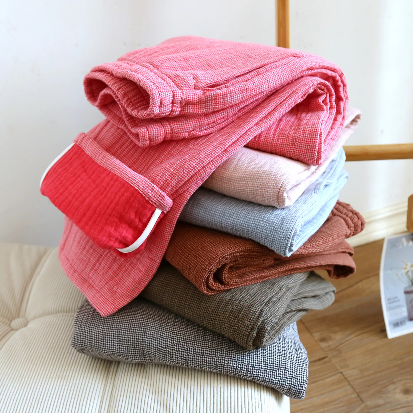 Pantaloni del pigiama addensati da coppia in cotone Garza a quattro strati Abbigliamento da casa per uomo e donna Pantaloni semplici in tinta unita di grandi dimensioni