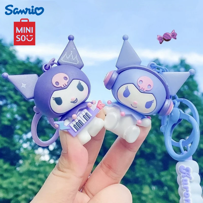 MINSO Senrio Kuromi Carabiner for Keys PVC Cartoon 3D Music Party Series Keychain Cute Kawaii Purple Cell Phone Bags Pendants