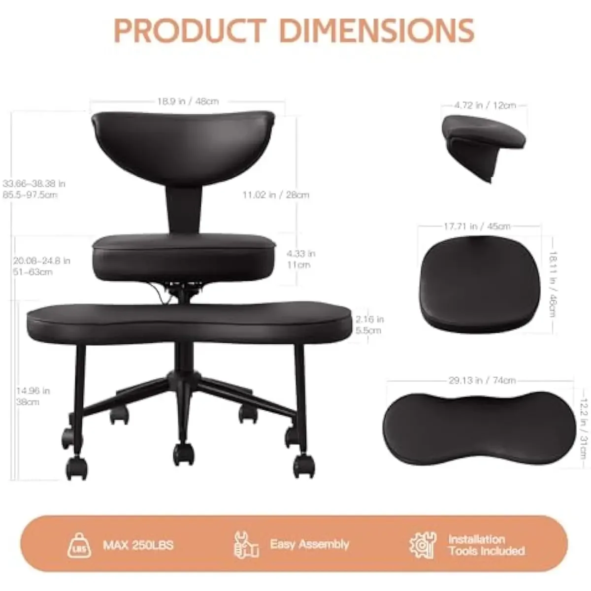 Ergonomic Active Sitting Chair with 360° Rotating Footrest, Cross-Legged Kneeling Design, High-Contour Lumbar Backrest, Steel Ba