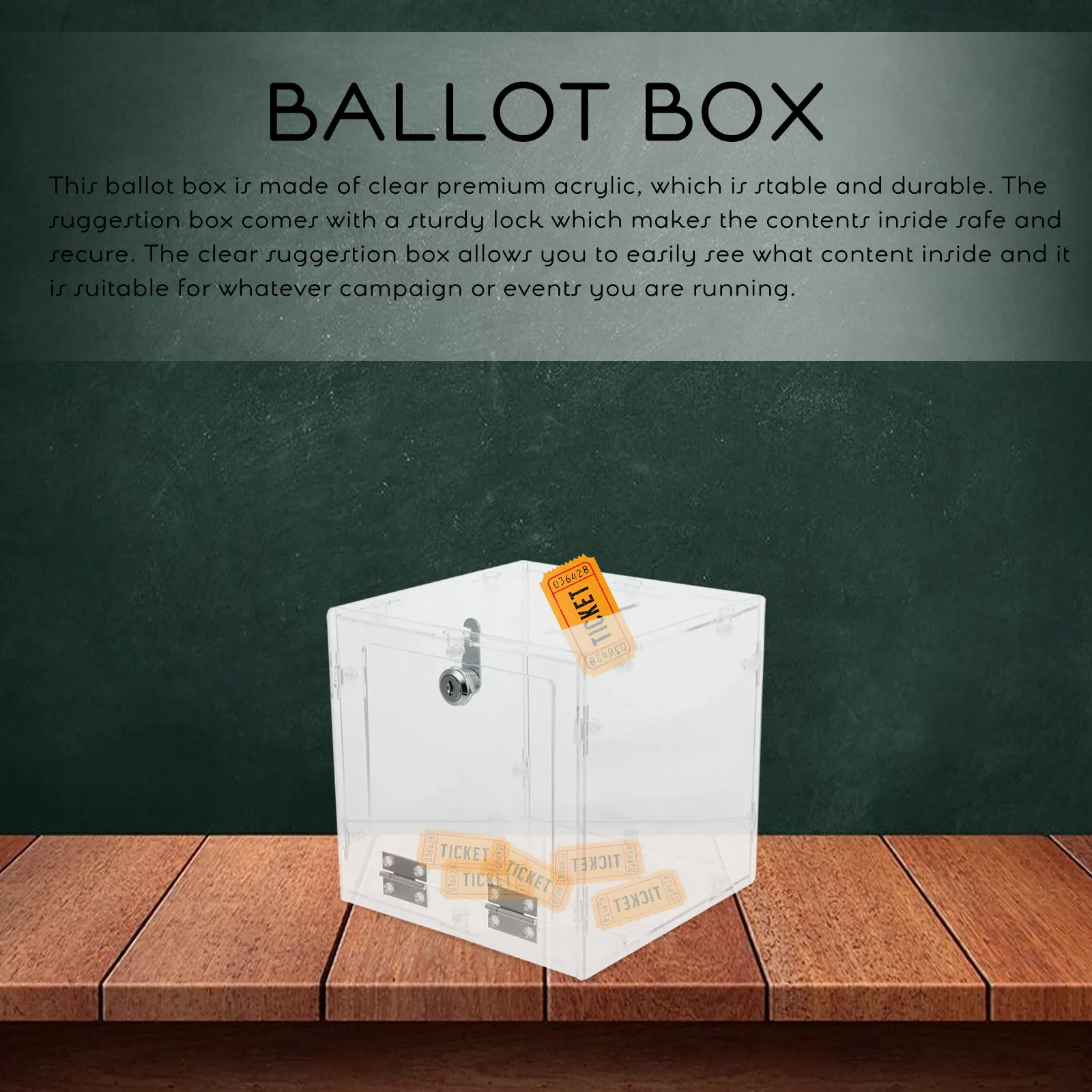 

Premium Clear Acrylic Ballot Box Suggestion Box Donation Container Ticket Holder with Sturdy Lock for Events Offices
