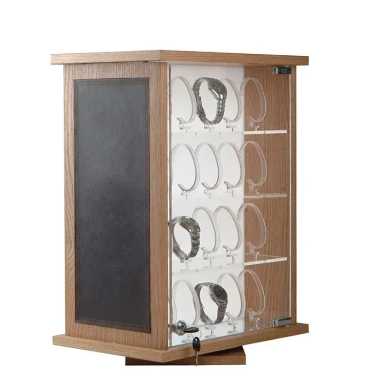 Rotating lockable acrylic watch display cabinet with double sides