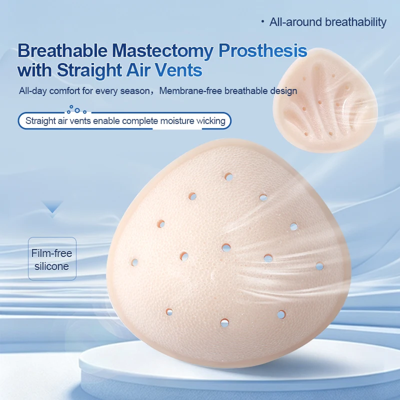Straight Air Vents No Membrane Silicone Breast Prosthesis Mastectomy Post-Surgery With Breathable Aperture Fake Boob