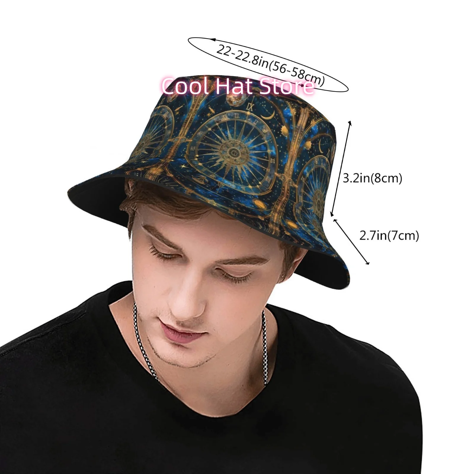 This Fisherman Hat Features a Celestial Clock Design And Is Fully Printed. It'S a Stylish Unisex Outdoor Sun Hat, Ideal for Beac