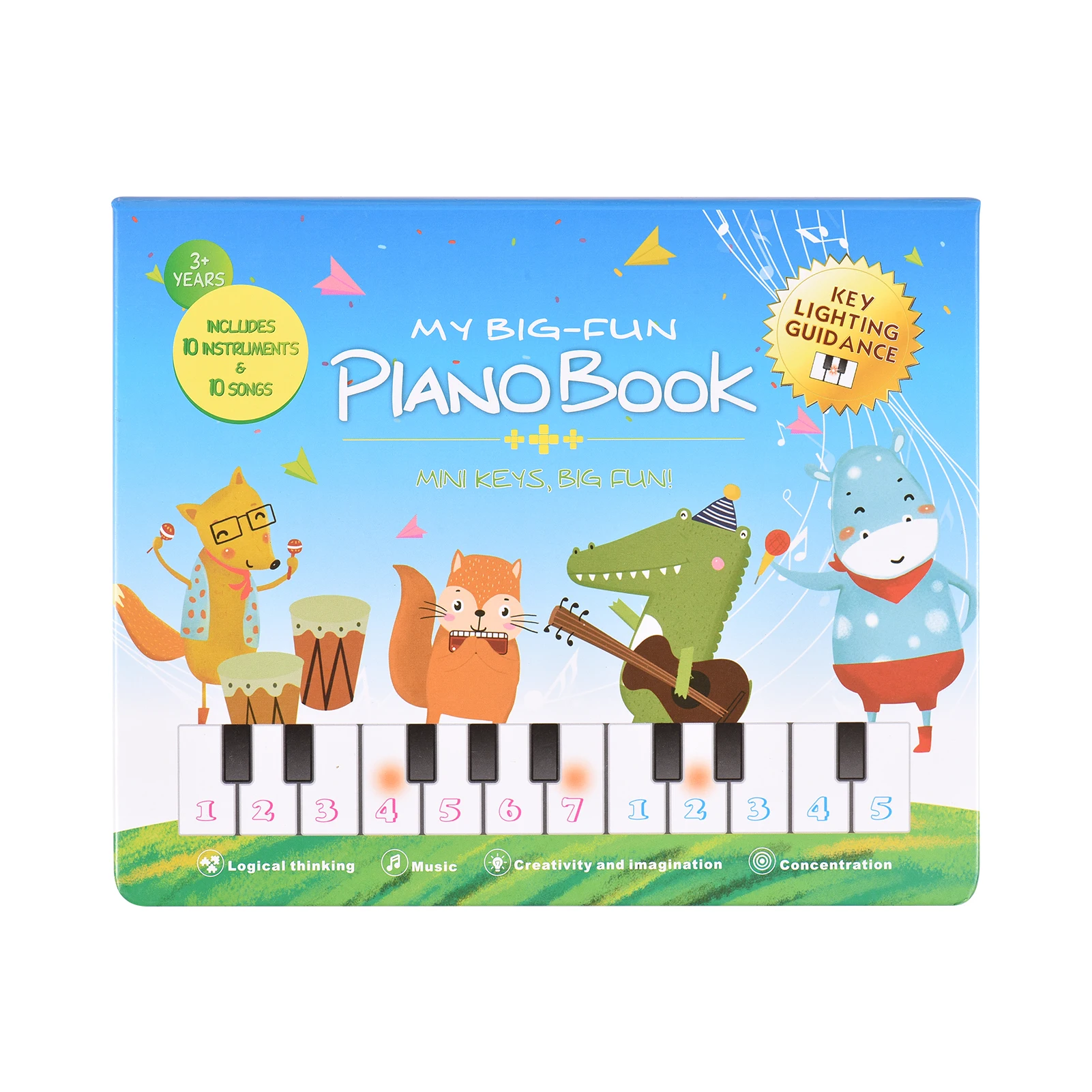 Bigfun 20-key Piano Book Electronic Piano Keyboard Music Book 2-in-1 Piano Songbook with Built-in Keyboard Songs for Kids 3 & Up