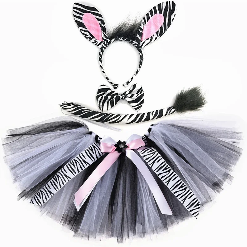 Giraffa Zebra Tiger Leopard Tutu gonna per ragazze Toddler Baby Tulle Tutu Animal Outfit Kids Halloween Birthday Party Costume Set