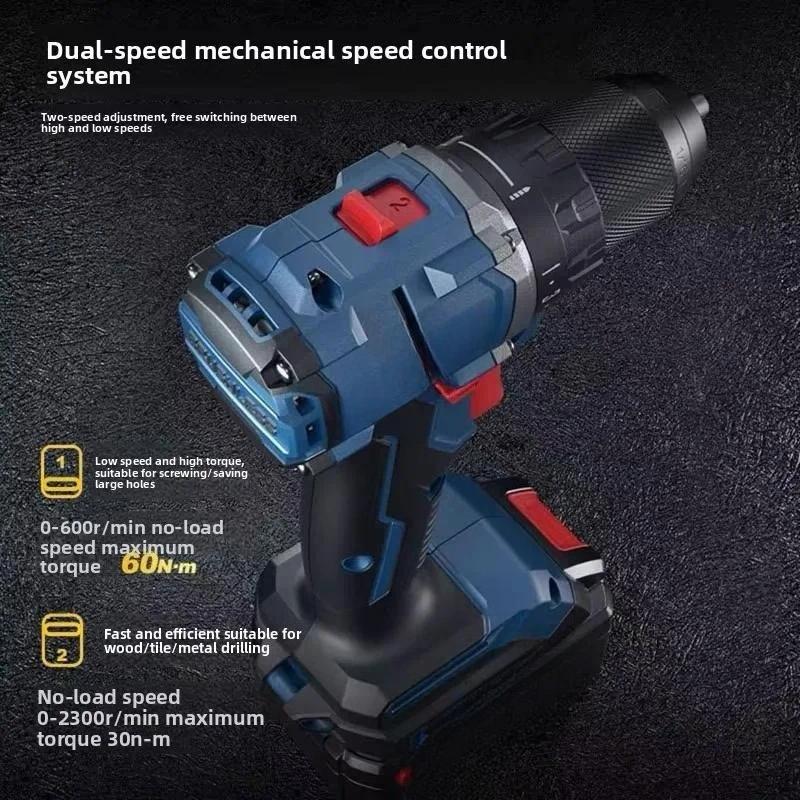 Brushless Cordless Electric Drill 20V Lithium Ion Hand Drill Two Speed 30Nm Max Torque Lightweight Household Power Tools