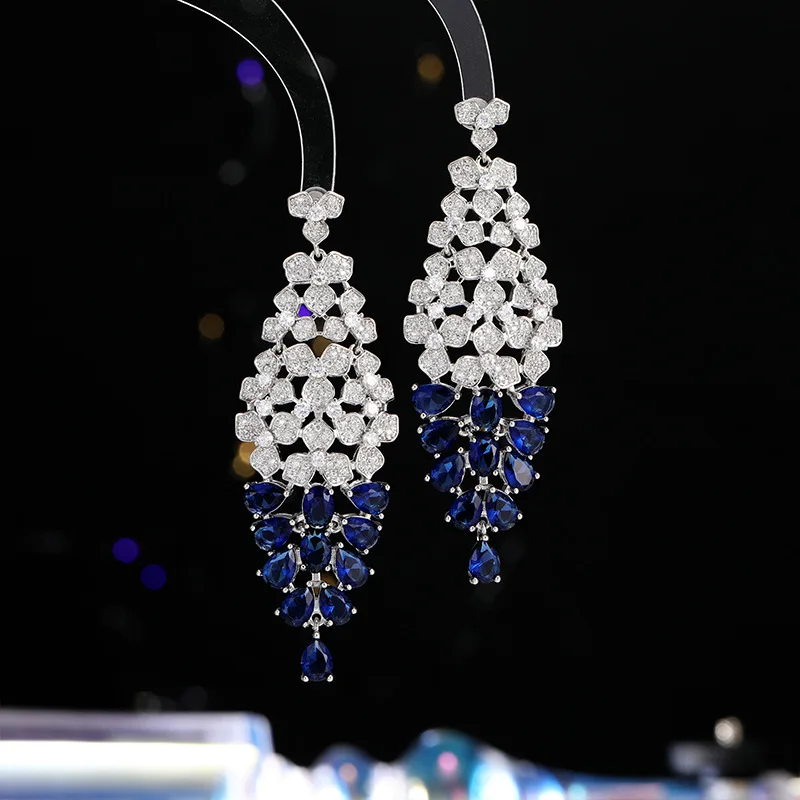 

S925 Silver Needle Light Luxury Long Teardrop Zircon tassel Earrings, Super Sparkling micro-set fashionable earrings