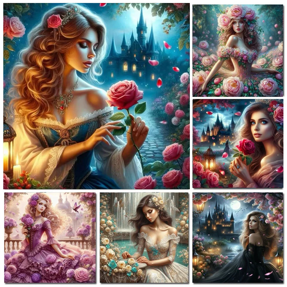 Pintura de diamante 5D DIY, hermoso castillo de princesa rosa, mosaico de diamantes de imitación completo, bordado, Kit de punto de cruz, nuevos regalos de vacaciones 2025