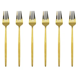 Silvere/Golden Stain Flatware Modern 6 Pcs Stainless Steel Dinner Fork 8.2 Inch Camping Dinnerware Set Tableware Eating Utensils